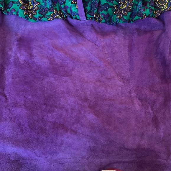St. Gillian Vintage Purple/Green Silk Paisley and Purple Suede Drop Waist Dress - Picture 11 of 15